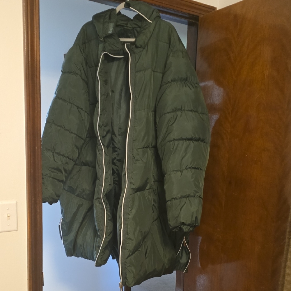 Ellos Dark Green Long Puffer Winter Coat